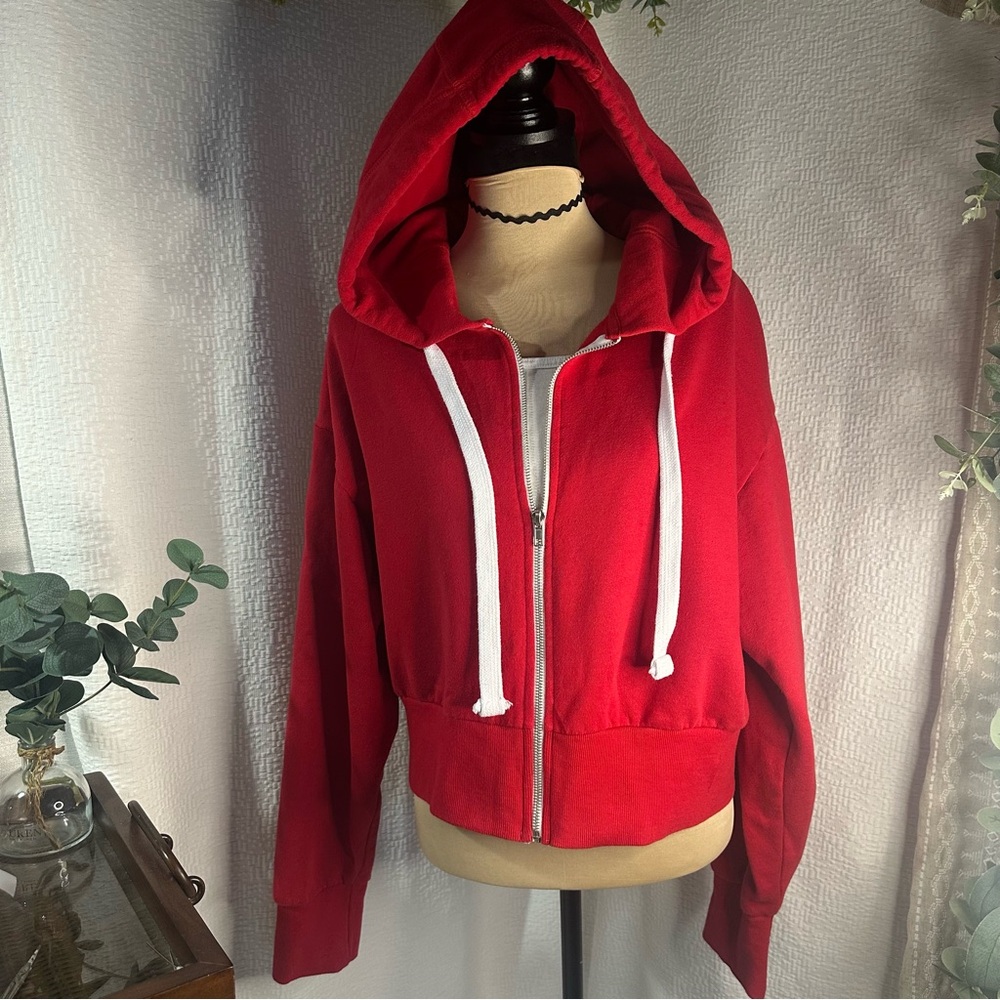 Reflex “Life is out there” Red Women's Cropped Full Zip-Up Hooded Jacket XL